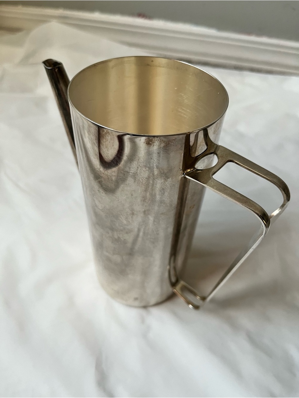 Mcm Unbranded Art Deco Pitcher Likely Silver Plated 6.5 in No Lid Not Polished